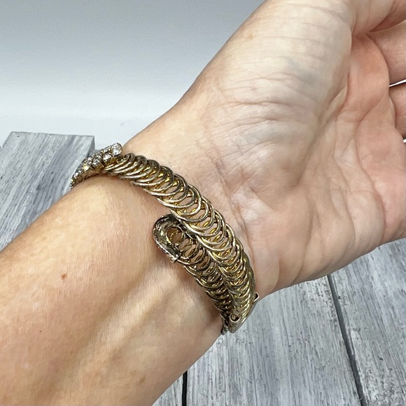 224. Rare Vintage Rhinestone Gold Tone Expandable Bracelet - Picture 7 of 8